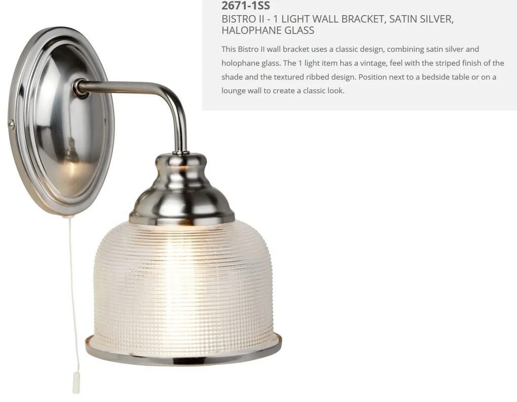 Aplica de perete design clasic Bistro II argintiu satin 2671-1SS SRT