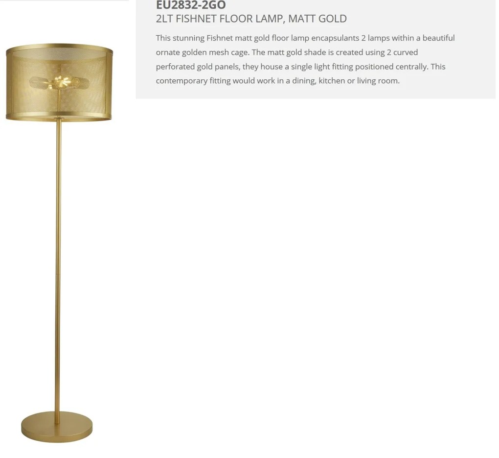 Lampadar / Lampa de podea design retro Fishnet auriu EU2832-2GO SRT