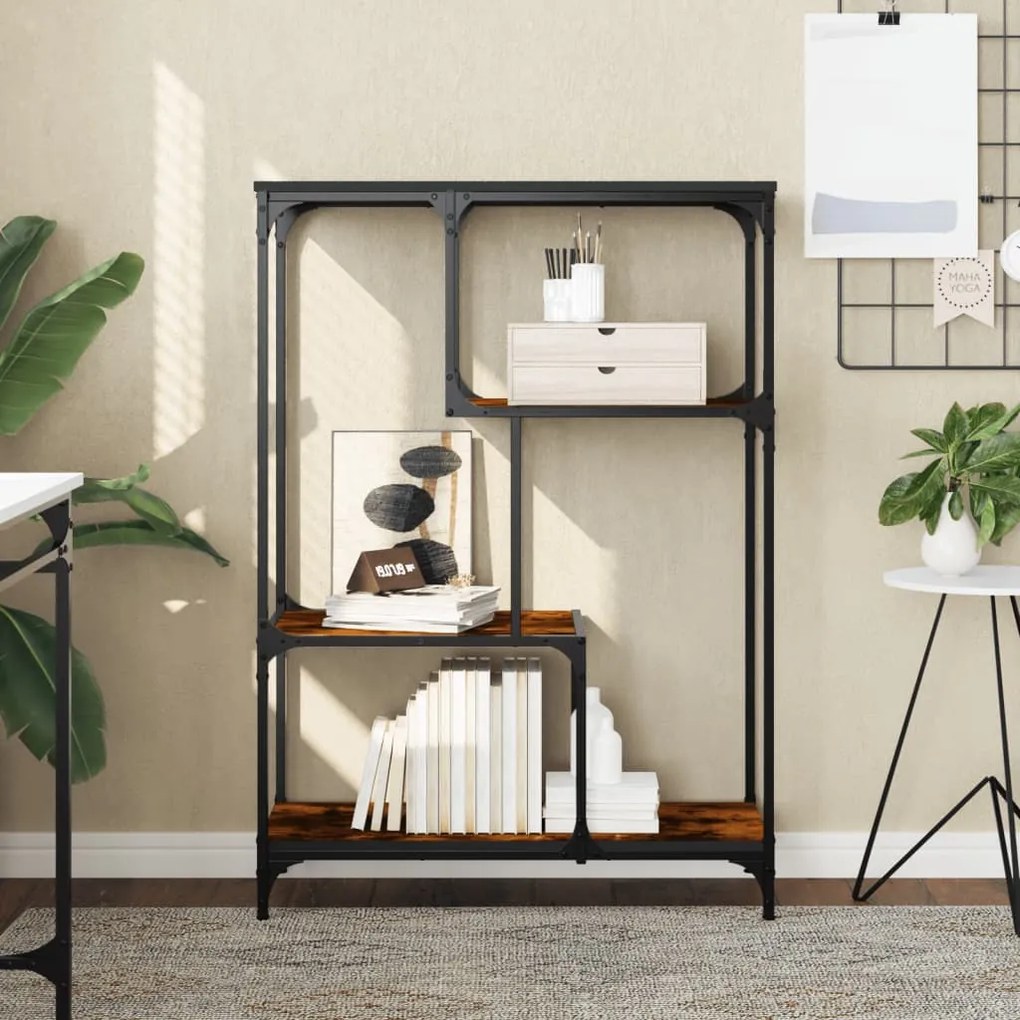 vidaXL Bibliotecă, stejar fumuriu, 81x36x115 cm, lemn prelucrat/oțel