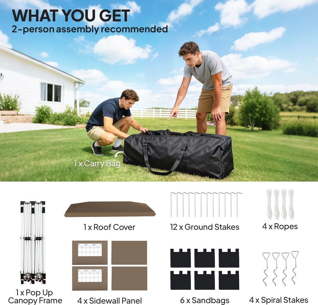 Outsunny Cort pliant 6x3 m cu benzi reflectorizante UPF 50+ Montaj ușor Sistem central de blocare Impermeabil Bej | Aosom Romania