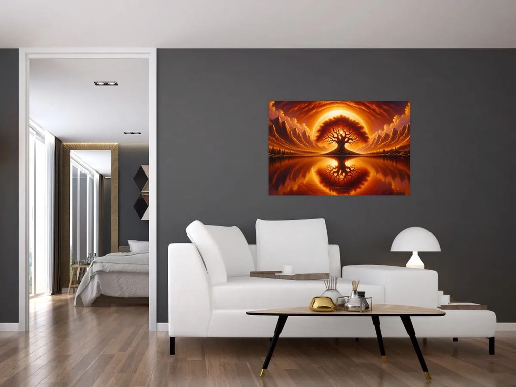 Tablou – Arbore în soare sângeriu (90x60 cm)