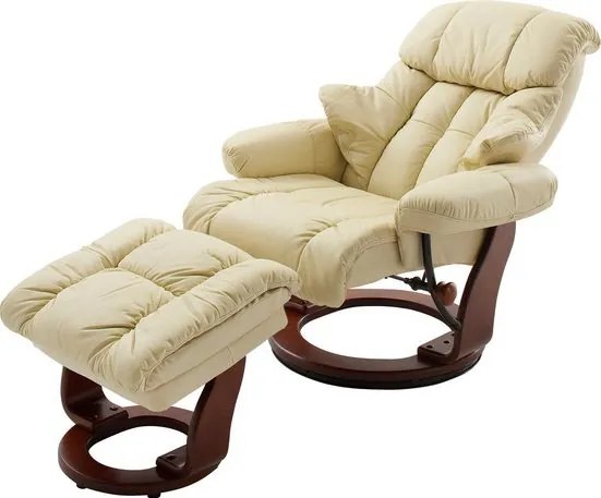 Fotoliu de relaxare + taburet Calgary crem-nuc 90/91/104 cm
