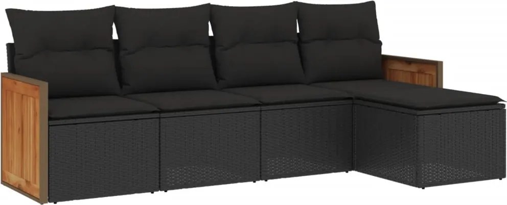 vidaXL Set mobilier de grădină cu perne, 5 piese, negru, poliratan