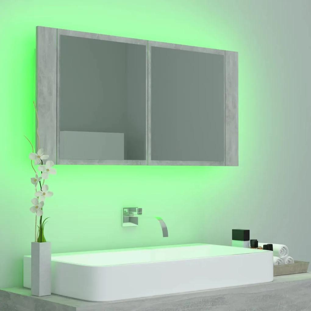 Dulap de baie cu oglinda si LED, gri beton, 90x12x45 cm Gri beton