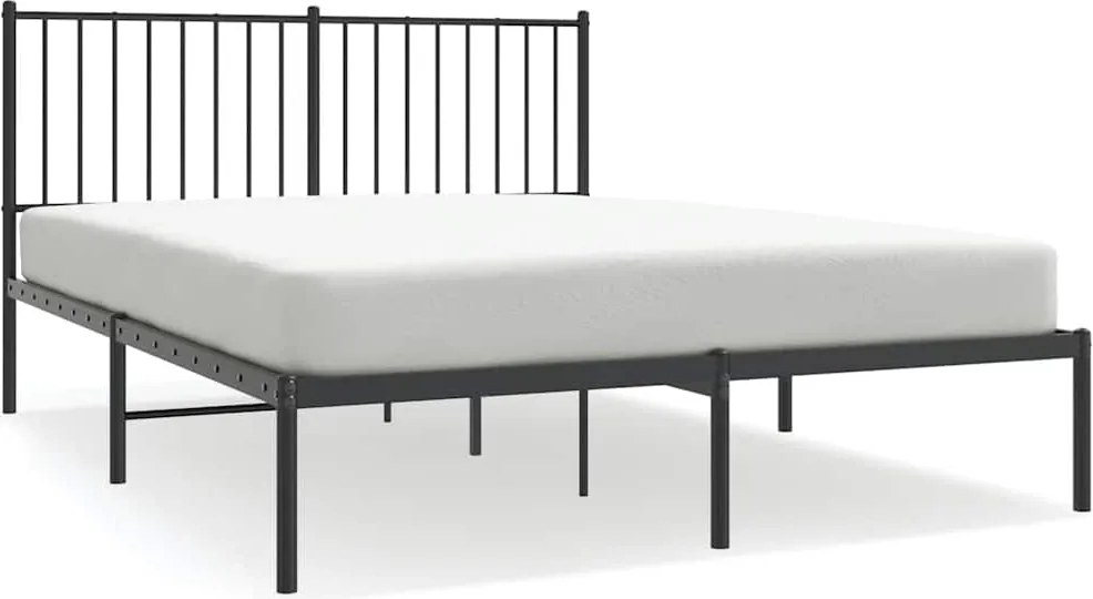 vidaXL Cadru de pat metalic cu tăblie, negru, 135x190 cm