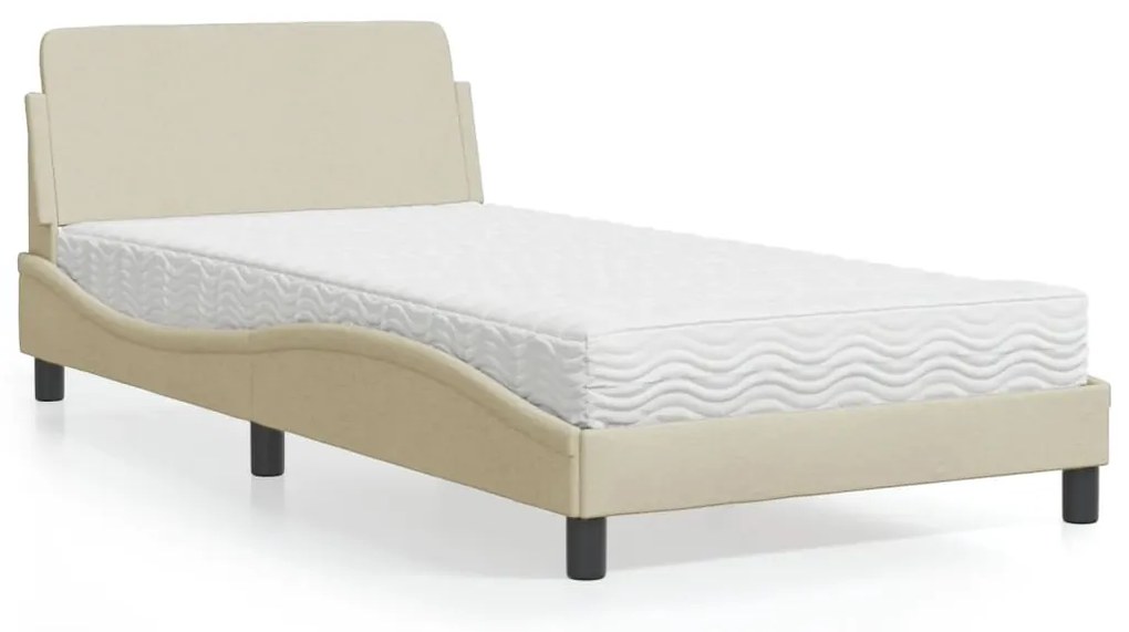 vidaXL Pat cu saltea, crem, 100x200 cm, textil
