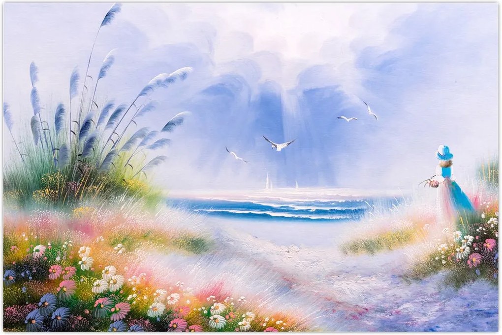 Tablou - Plaja romantică, pictură în ulei (90x60 cm)