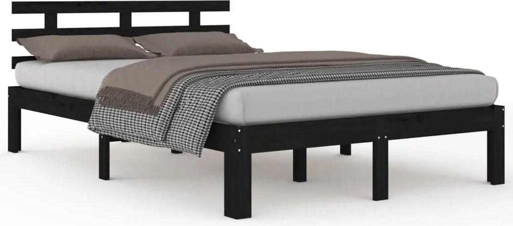 vidaXL Cadru de pat, negru, 200x200 cm, lemn masiv de pin