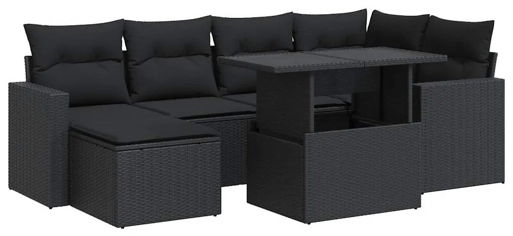 3326346 vidaXL Set canapele de grădină cu perne, 7 piese, negru, poliratan