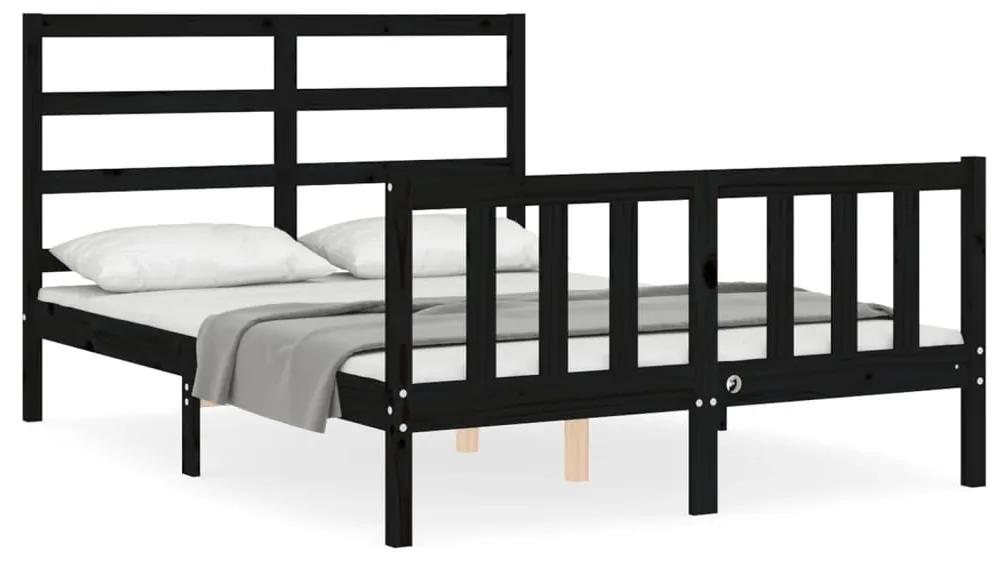3191910 vidaXL Cadru de pat cu tăblie, negru, 140x200 cm, lemn masiv