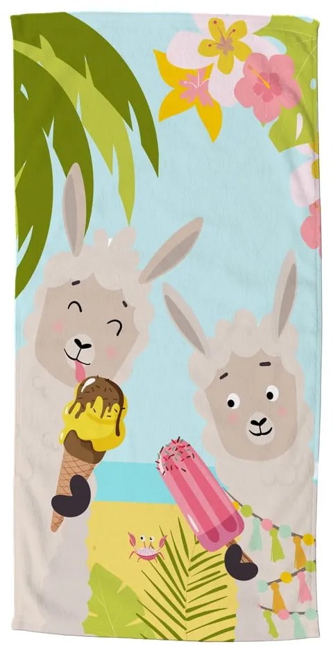 Prosop de plajă din catifea pentru copii 75x150 cm Happy lamas – Good Morning