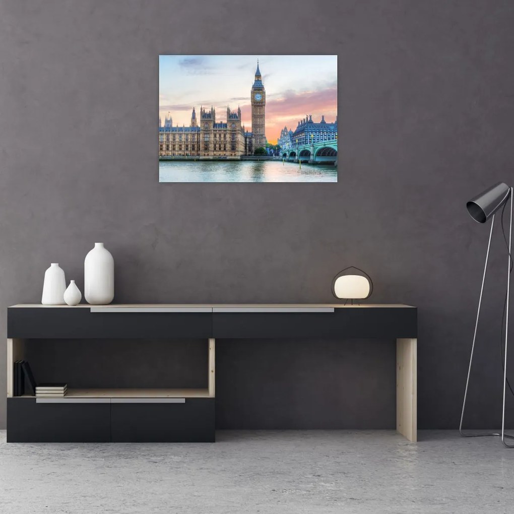 Tablou pe sticlă - Londra în culori pastelate (70x50 cm)