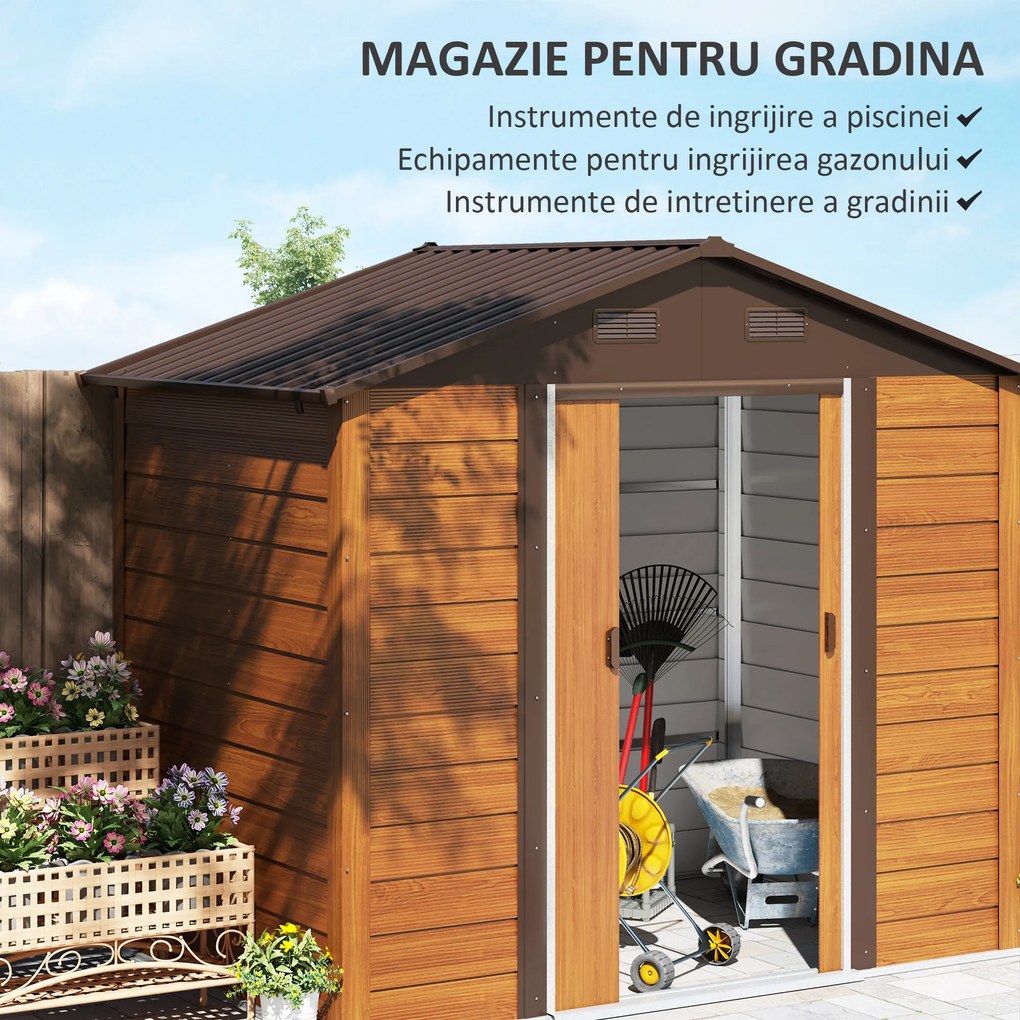 Outsunny Magazie de Grădină din Oțel cu Uși Glisante Duble 236x196x208 cm | Aosom Romania