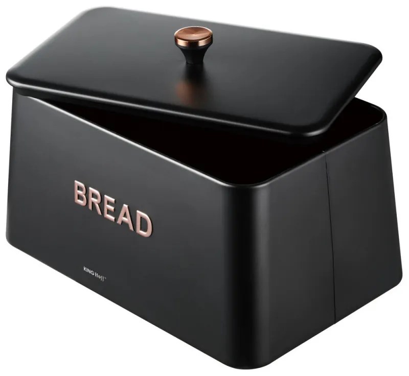 Cutie de pâine Kinghoff KH 1949, 35 cm, Corp metalic, Capac bambus, Negru