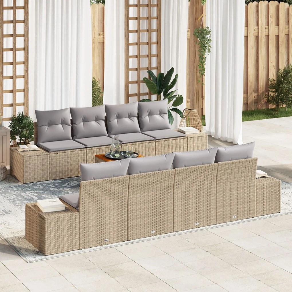 vidaXL Set de canapea pentru grădină, 9 piese, cu perne, din ratan sintetic, acacia, bej.