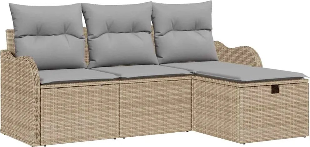 vidaXL Set de canapele pentru grădină cu pernă 4 pcs Bej Rattan poli