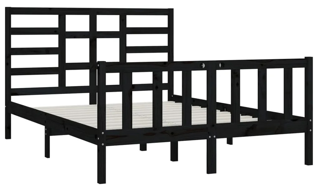 Cadru pat 5FT King Size, negru, 150x200 cm, lemn masiv Negru, 150 x 200 cm