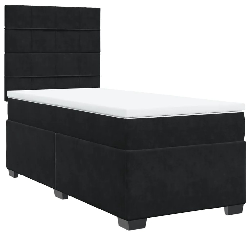 3290812 vidaXL Pat box spring cu saltea, negru, 90x200 cm, catifea