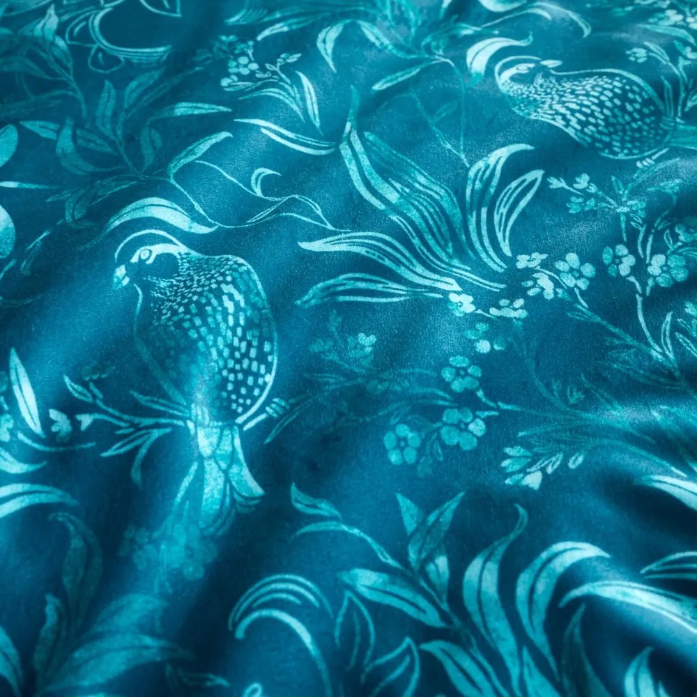 Lenjerie de pat albastră din catifea pentru pat dublu 200x200 cm Regal Birds – Catherine Lansfield