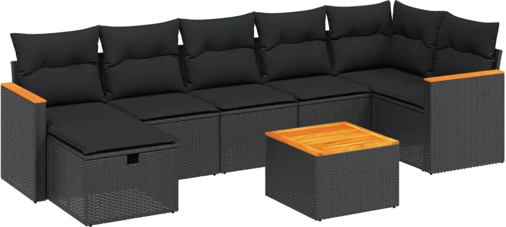 vidaXL Set mobilier de grădină cu perne, 8 piese, negru, poliratan