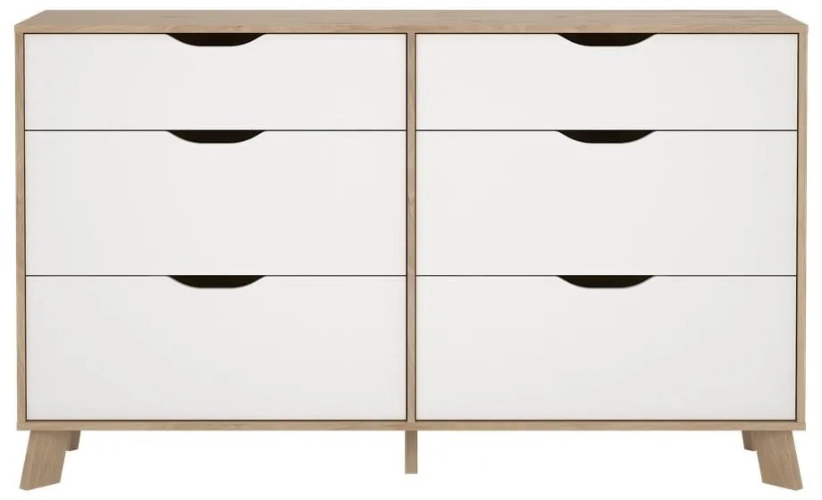 Comodă albă-în culoare naturală cu aspect de lemn de stejar 156x92x40 cm Ikast – Tvilum