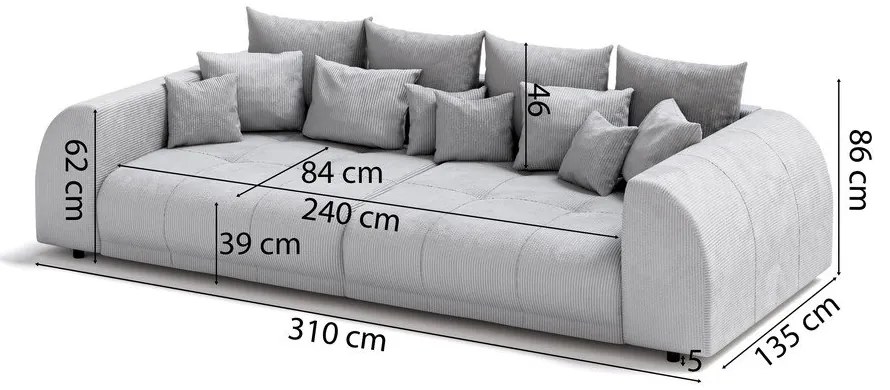 Canapea gri închis cu tapițerie din catifea reiată 310 cm Vanessa – Ropez