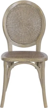 Scaun dining din lemn de ulm cu spătar și șezut împletit din rattan, 44×42×95 cm, „Medallion"