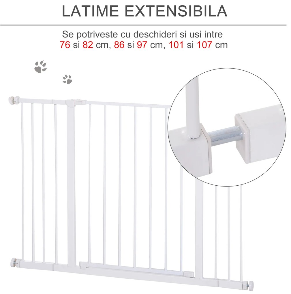 PawHut Barieră de Protecție Extensibilă pentru Câini, din Metal, 76-107x76 cm, Alb | Aosom Romania