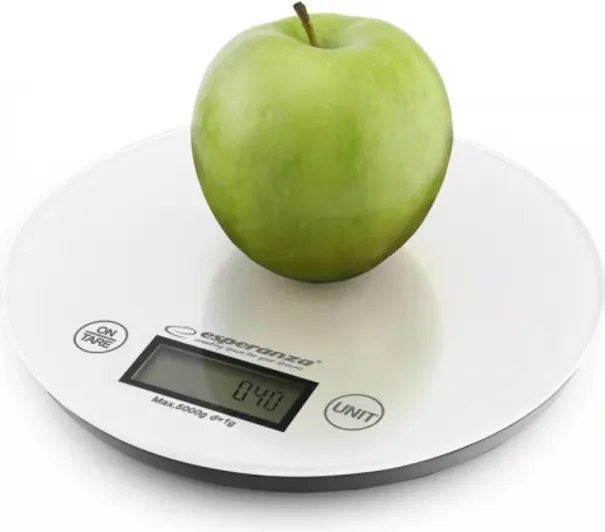 Cântar de bucătărie Esperanza EKS003KW, funcție TARE, afișaj LCD, 5 kg, alb