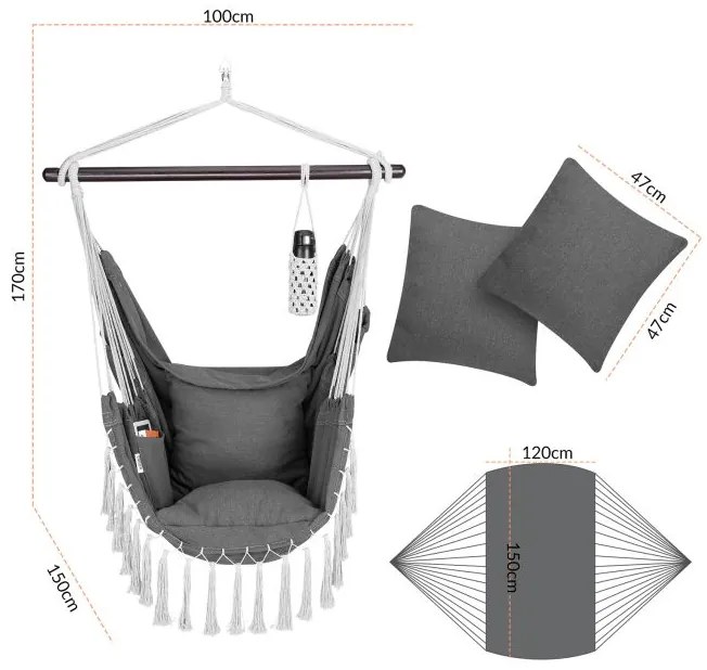 Deuba Scaun suspendat gri inchis -170x100x150cm