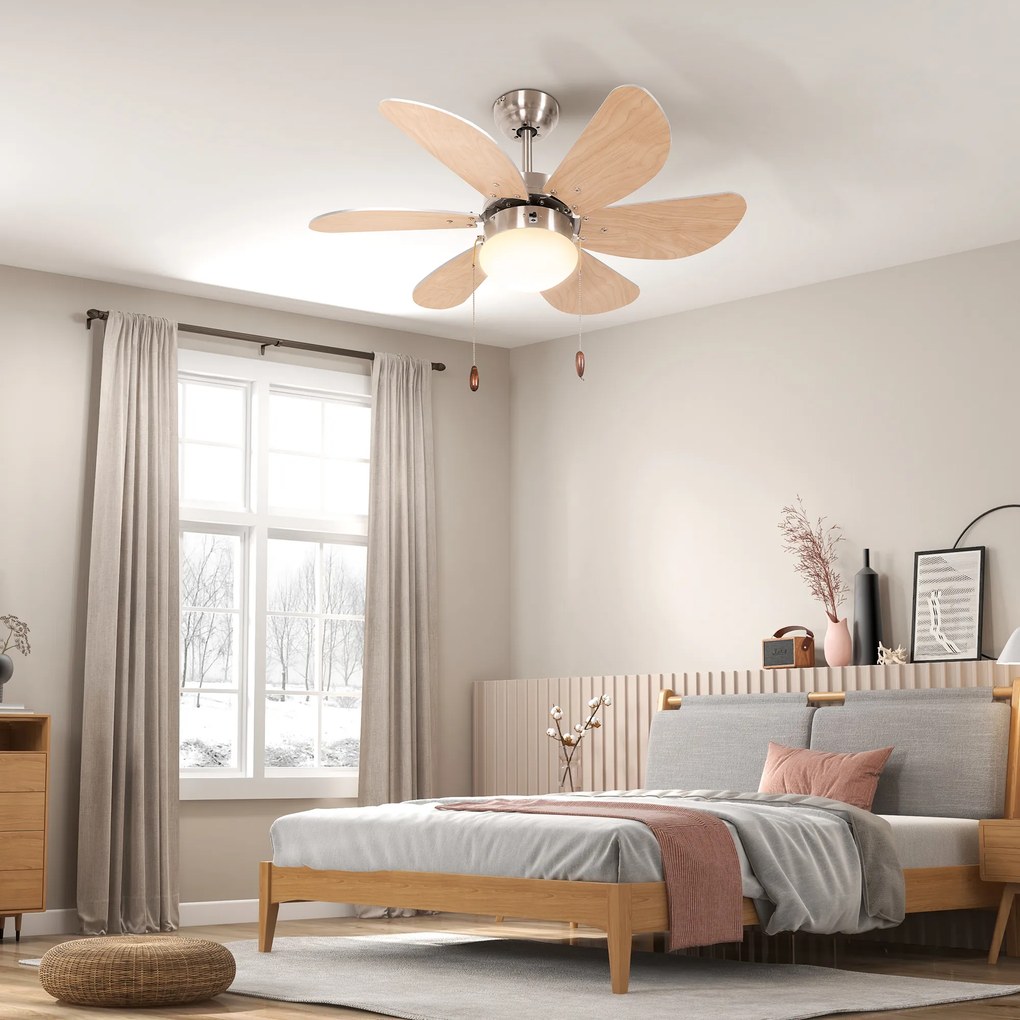 HOMCOM Ventilator de tavan cu lumină, comutator de lanț, 3 viteze, 76 cm x 76 cm x 41,5 cm, Alb | Aosom Romania