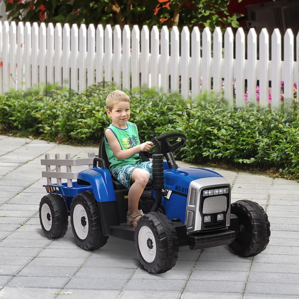 HOMCOM Tractor electric cu remorcă detașabilă, pentru copii de la 3 la 6 ani cu telecomandă MP3 muzică afișaj lumini | Aosom Romania