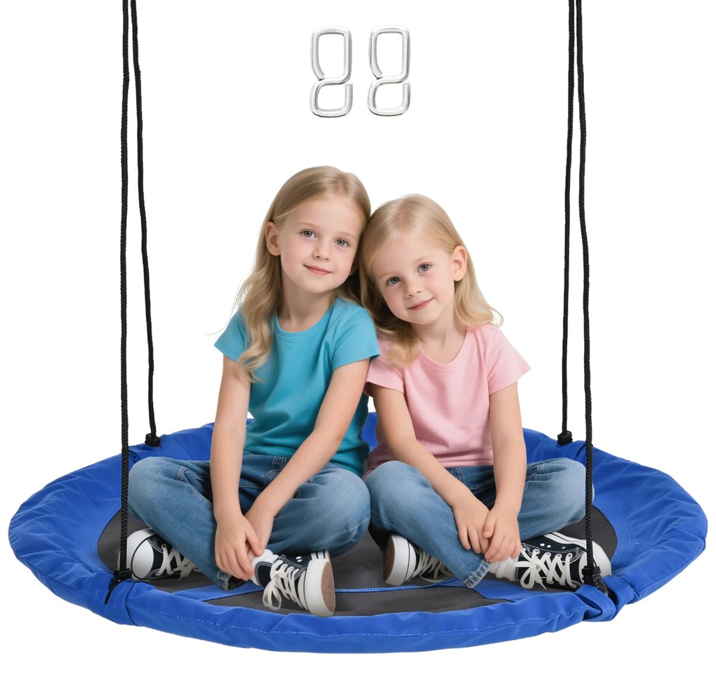 Outsunny Leagăn cu formă de cuib de pasăre rotundă Panier Ø 110 cm 4 inele incluse metal epoxidic Oxford de înaltă densitate Albastru | Aosom Romania