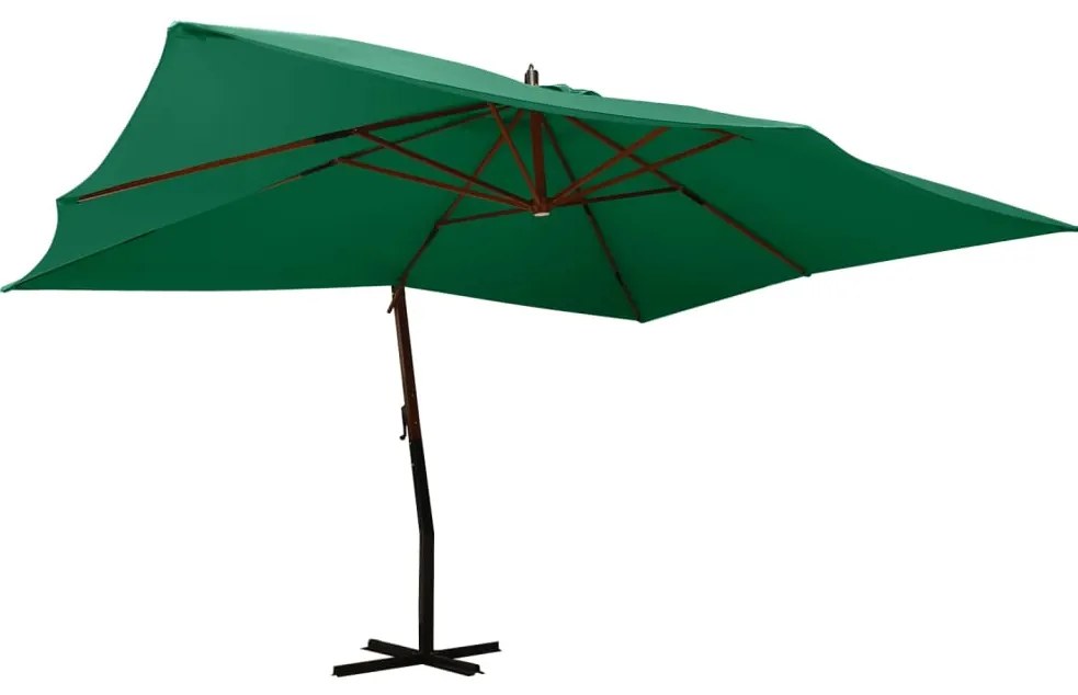 vidaXL Umbrelă în consolă de grădină, stâlp lemn, verde, 400x300 cm