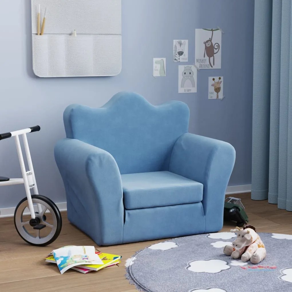 341873 vidaXL Canapea extensibilă pentru copii, albastru, pluș moale