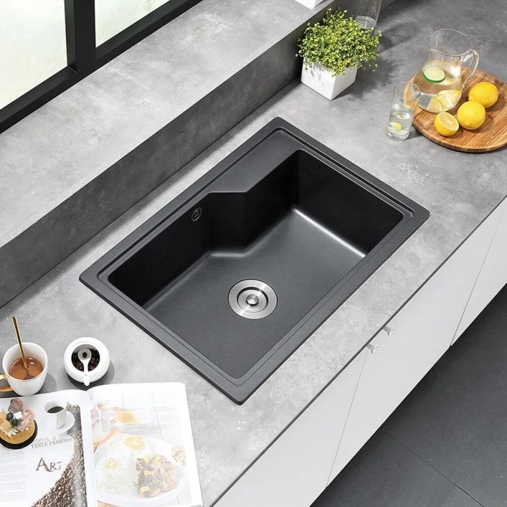 Chiuveta compozit Inter Ceramic finisaj negru granit 68x45 cm fara picurator