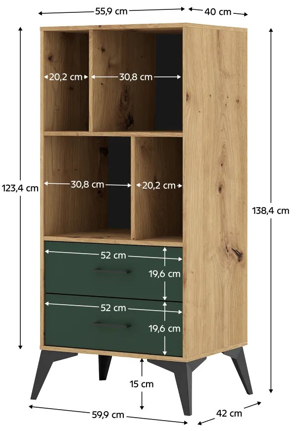 Polita, stejar artisan verde inchis, LUGON 2S LU5