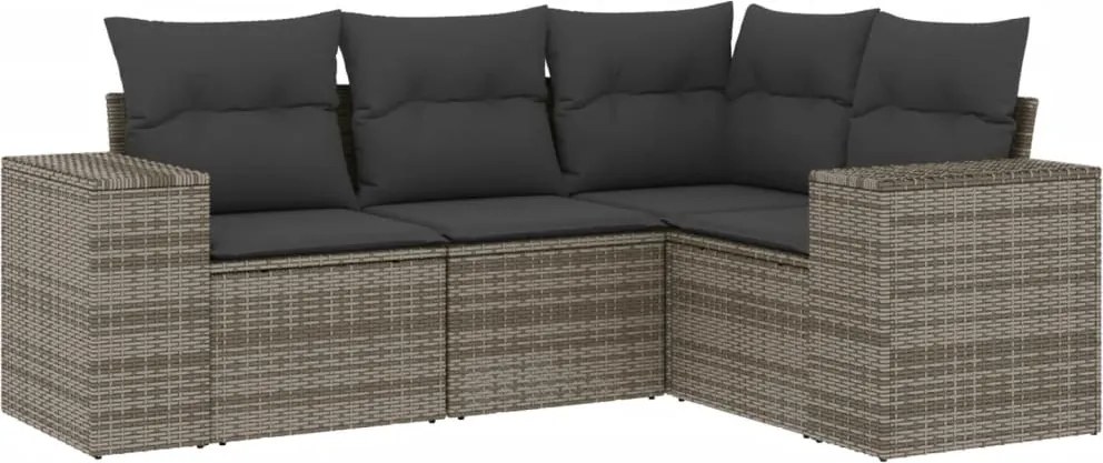 vidaXL Set canapea de grădină cu perne, 4 piese, gri, poliratan