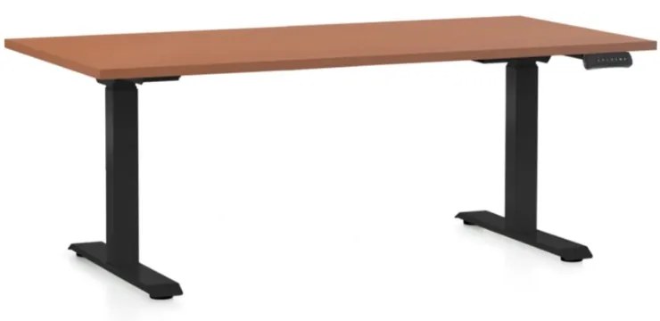 Masa inaltime reglabila OfficeTech D, 160 x 80 cm, bază neagră, cireașă