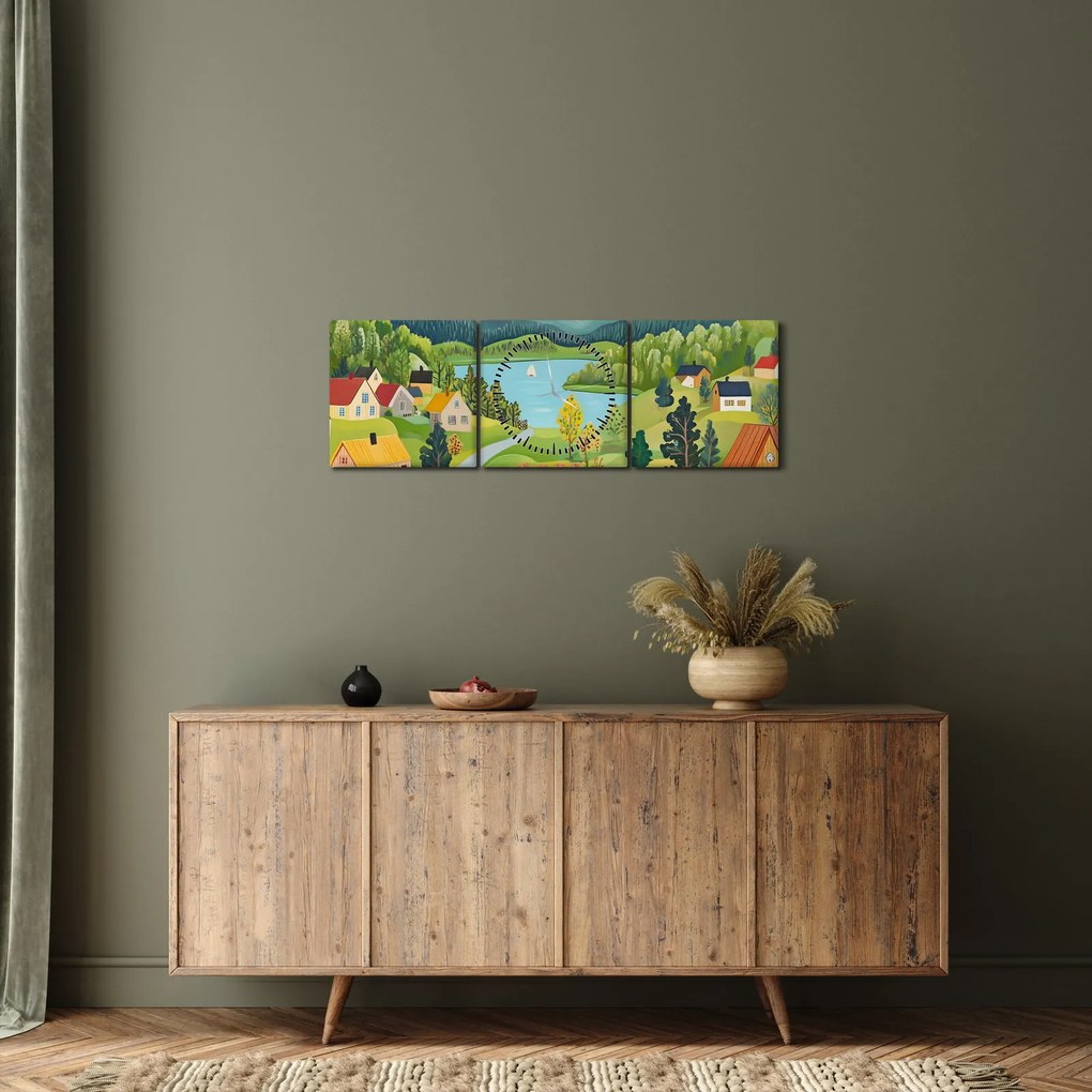 Tablou - Sat în Munți (cu ceas) (90x30 cm)