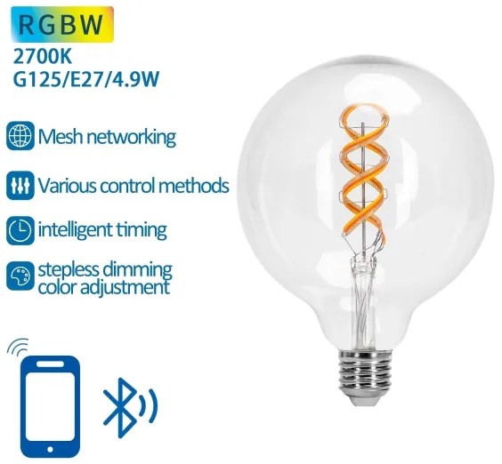 Bec LED RGBW Aigostar FILAMENT G125 E27/4,9W/230V 2700K