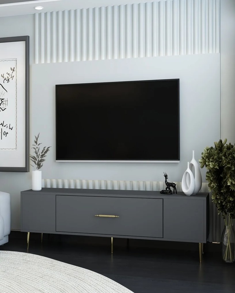 Comoda TV, Hanah Home, Dekos, 150x48.2x29.6 cm, Antracit / Aur
