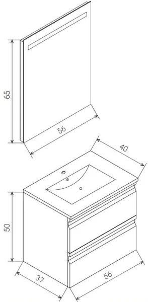 Dulap pentru baie cu chiuvetă VEDO și oglindă LED, 10 W, 230 V, IP44, gri