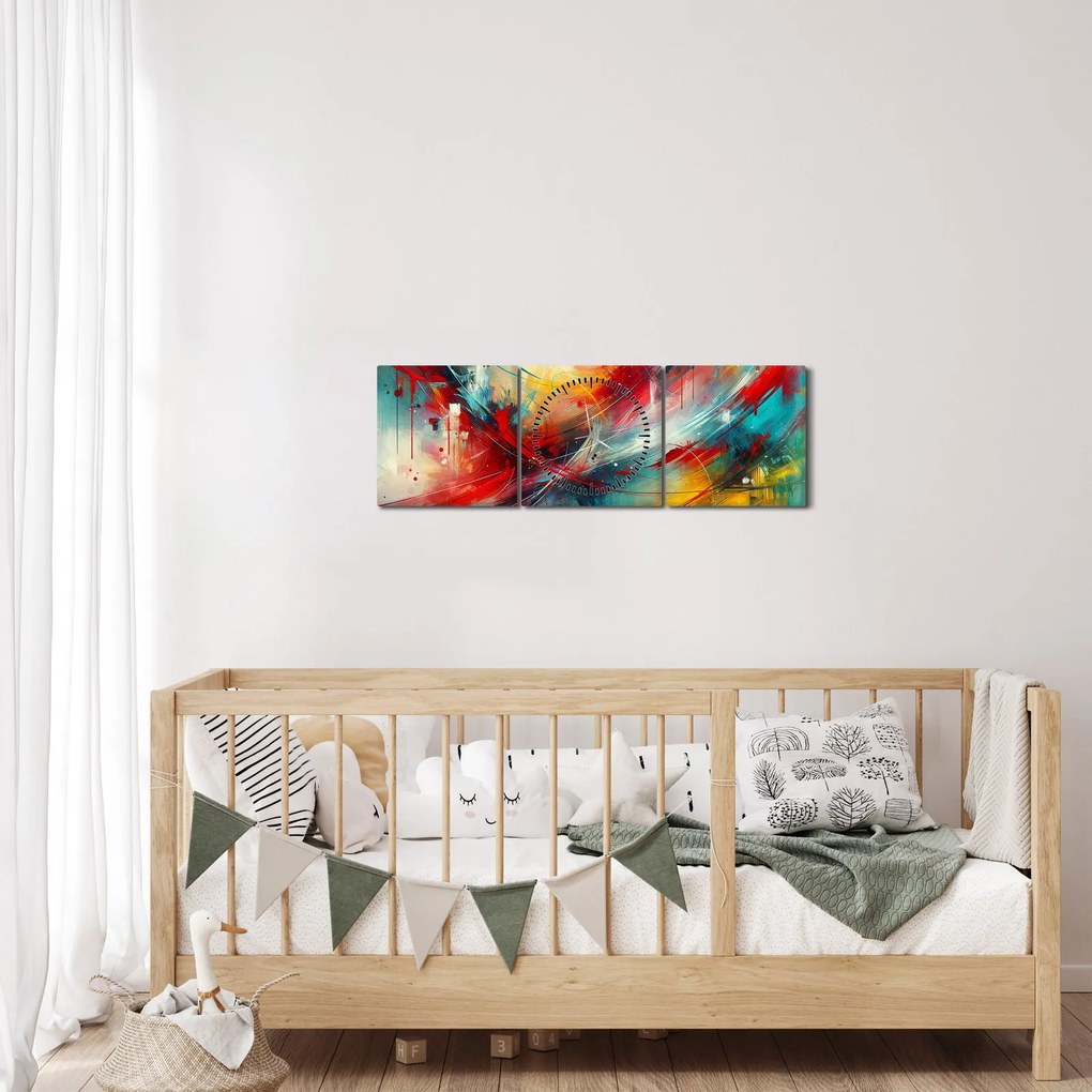 Tablou – Abstracție cu roșu (cu ceas) (90x30 cm)