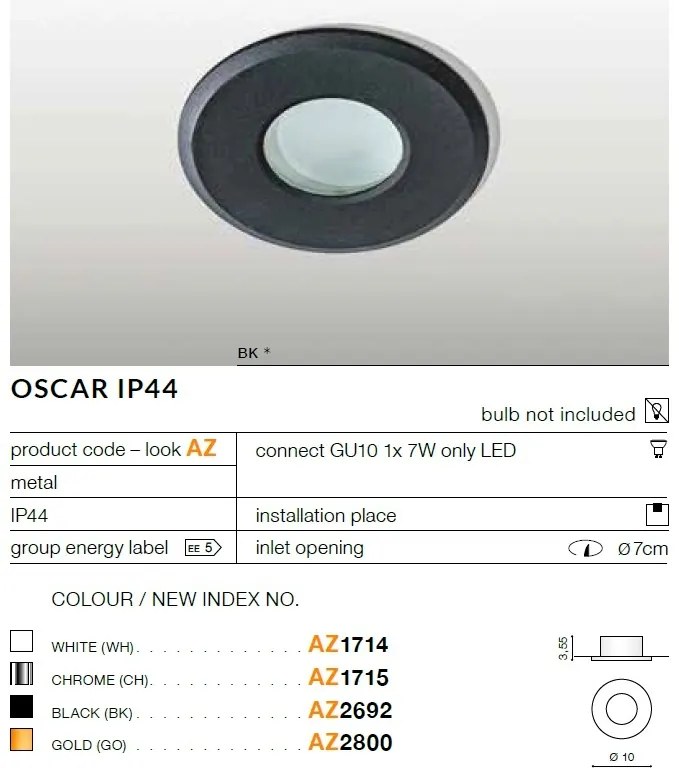 Spot pentru baie incastrabil OSCAR alb