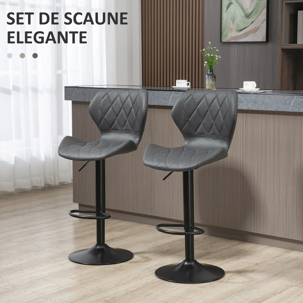 HOMCOM Scaun bar, inaltime reglabila, piele sintetica,Capacitate de sustinere120 kg, gri | Aosom Romania
