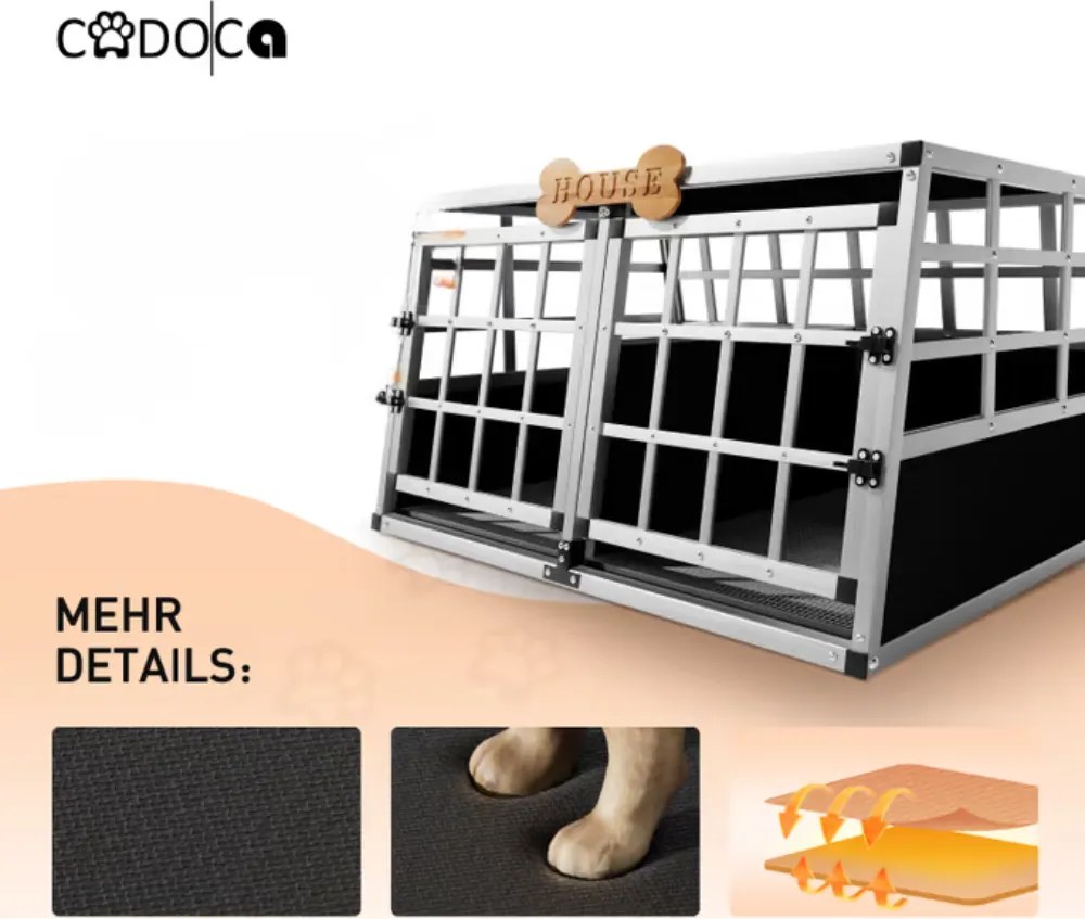 Cușcă de transport pentru câini BRUNO, 89x70x51cm, argintiu/negru Cadoca