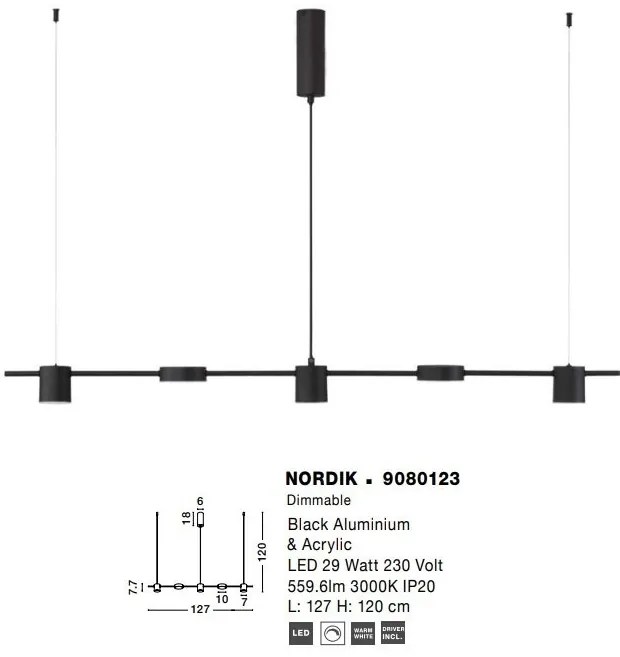 Lustra moderna dimabila cu 5 spoturi LED NORDIK