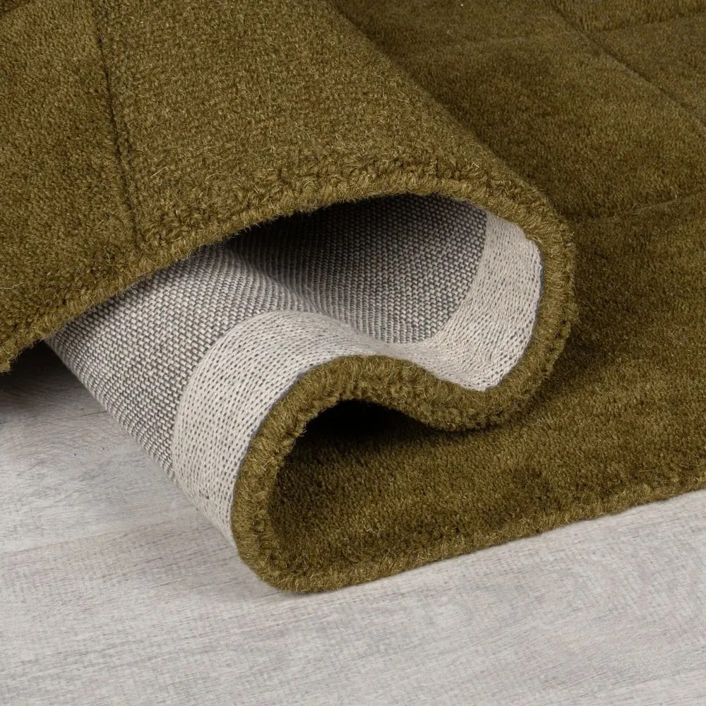 Covor kaki țesut manual din lână 160x230 cm Checkerboard – Flair Rugs
