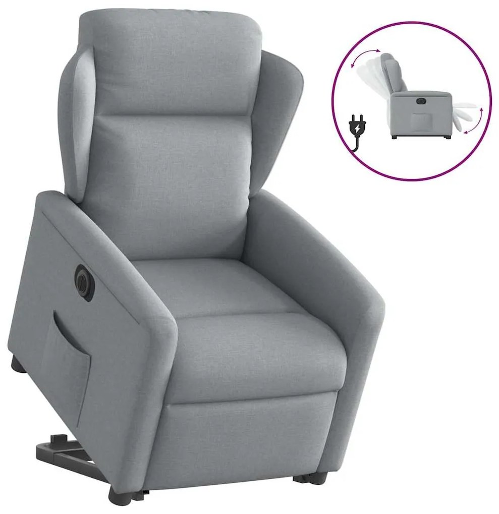 vidaXL Fotoliu electric rabatabil cu ridicare, gri deschis, textil